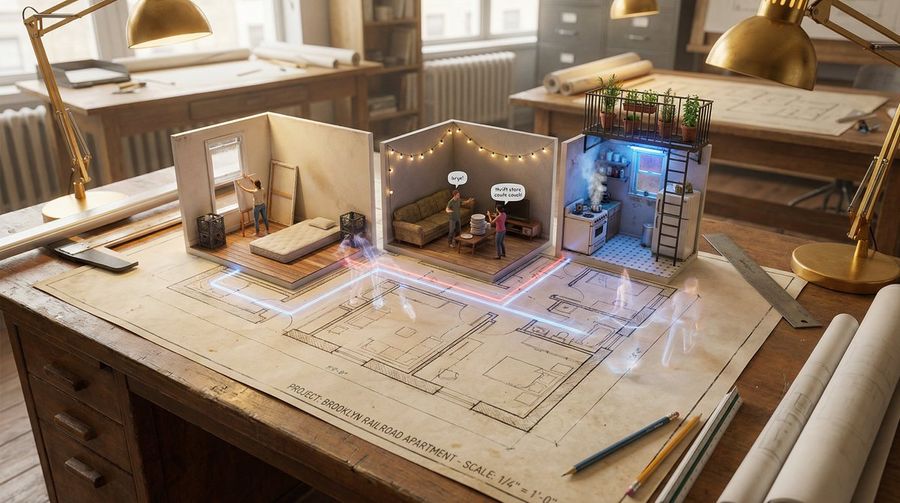 Architectural Floor Plan As Miniature World — Nano Banana Pro image prompt example