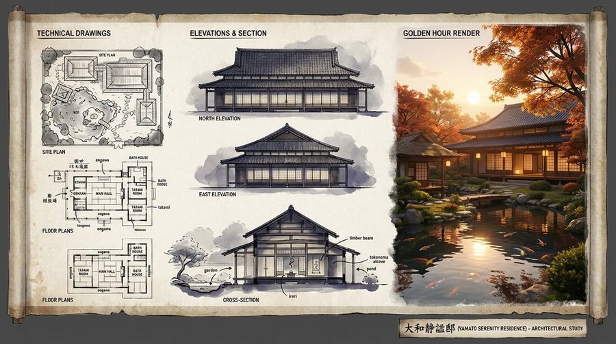 Architectural Illustrator Presentation Board Template — Nano Banana Pro image prompt example