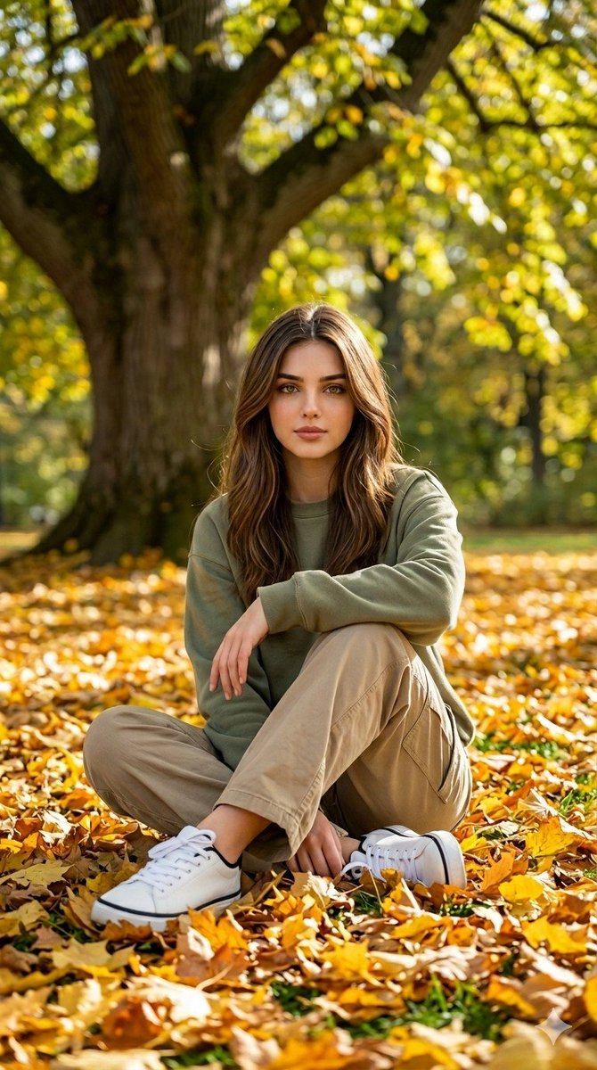 Autumn Park Sitting On Leaves — Nano Banana Pro image prompt example