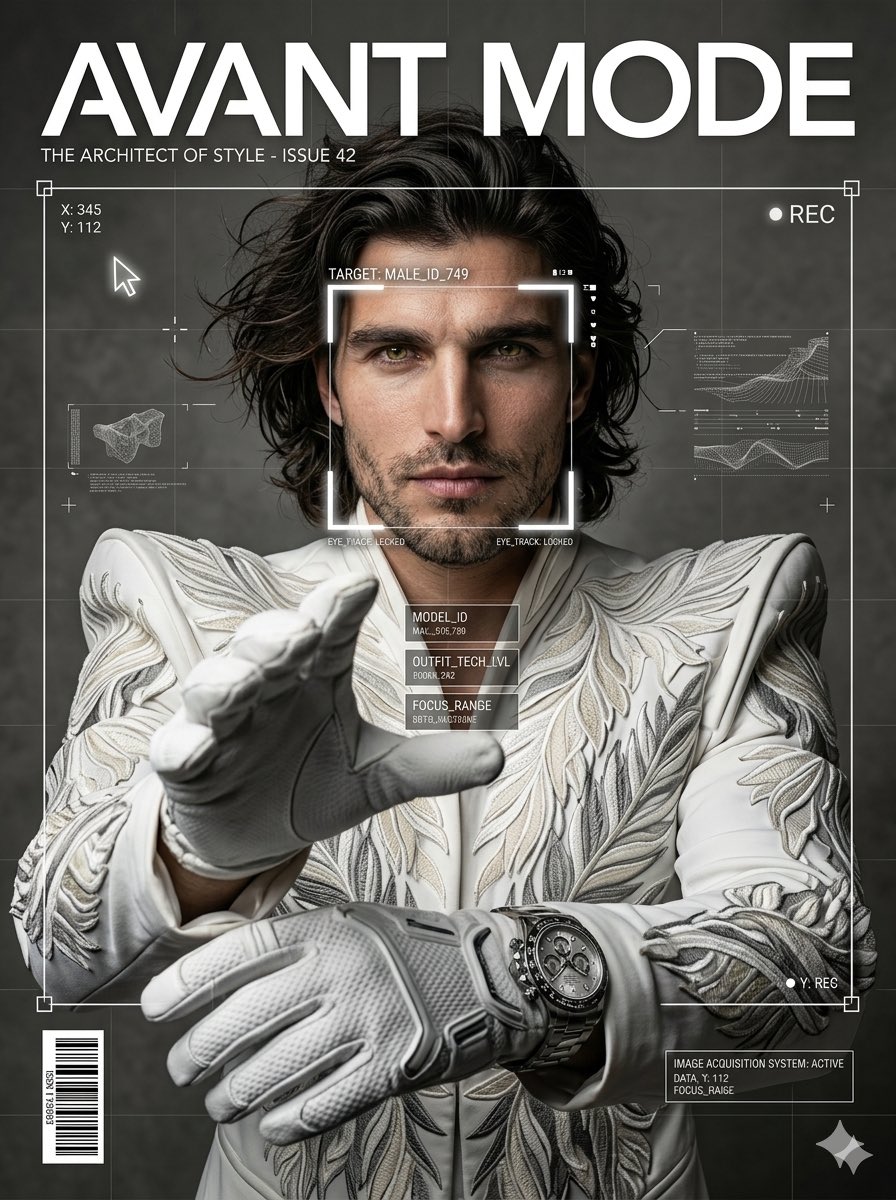 Avant Garde White Couture Portrait — Nano Banana Pro image prompt example