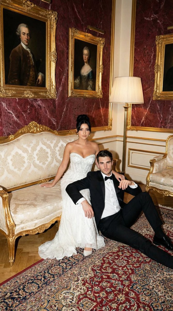 Baroque Wedding Editorial With Direct Flash — Nano Banana Pro image prompt example
