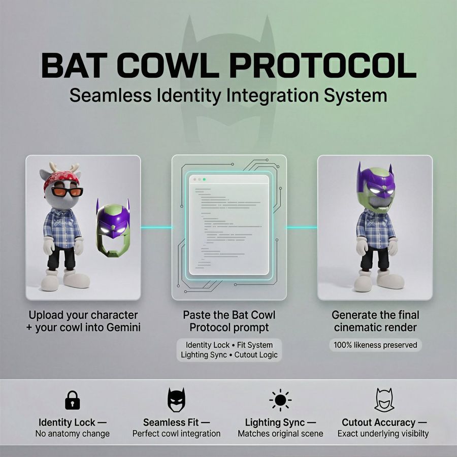 Bat Cowl Protocol Character Prompt — Nano Banana Pro image prompt example