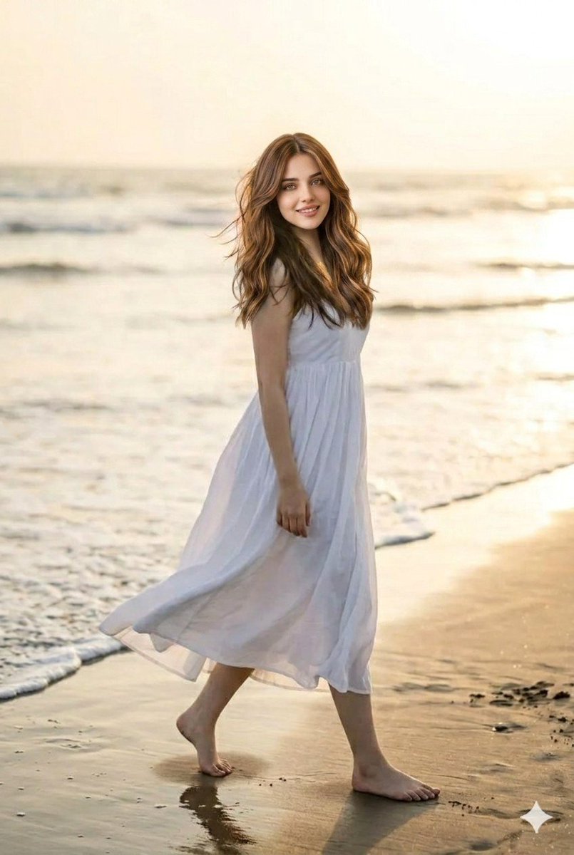 Beach Sunset Sundress Cinematic — Nano Banana Pro image prompt example