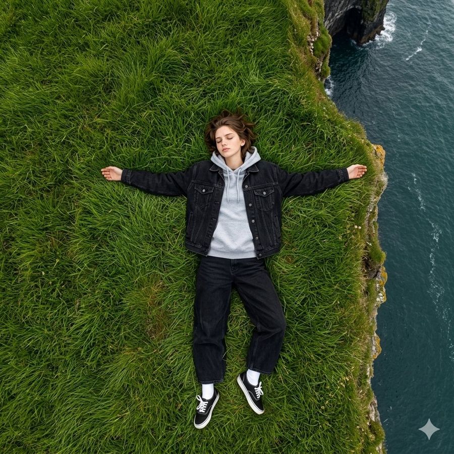 Bird Eye View Coastal Portrait — Nano Banana Pro image prompt example