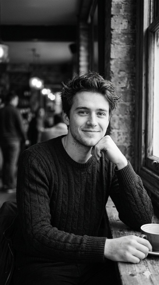 Black And White Cafe Portrait — Nano Banana Pro image prompt example