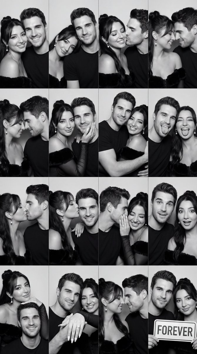 Black And White Photobooth Couple Grid Prompt 16 Panels — Nano Banana Pro image prompt example