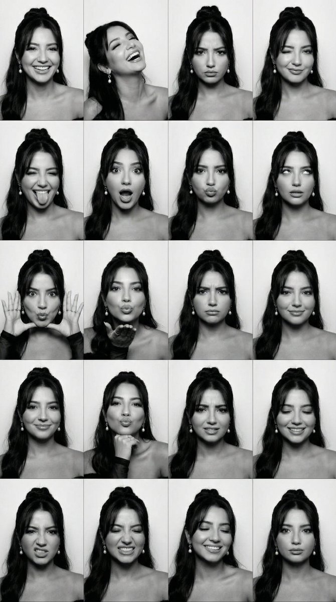 Black And White Photobooth Expression Grid 4x4 by @astronomerozge1 — Nano Banana Pro image prompt example