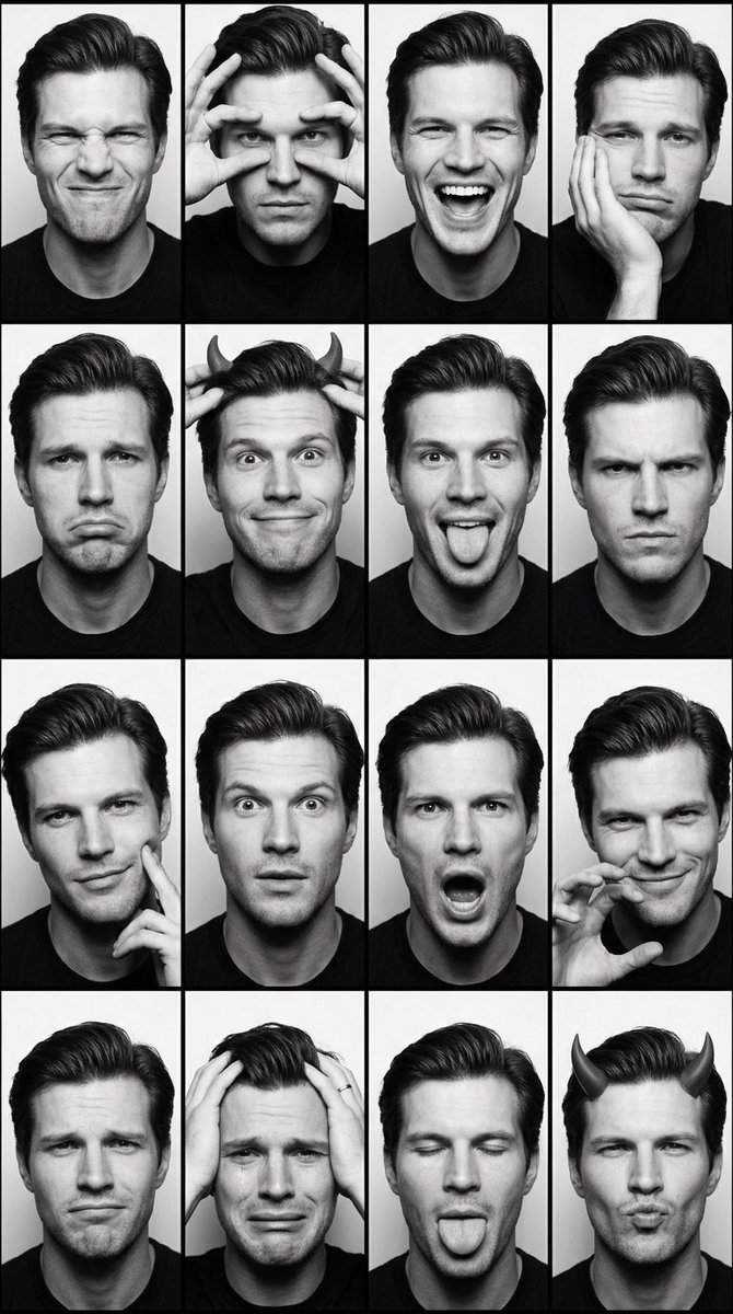 Black And White Photobooth Expression Grid — Nano Banana Pro image prompt example
