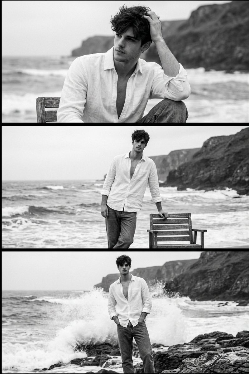 Black And White Portrait Of Man By The Seashore — Nano Banana Pro image prompt example