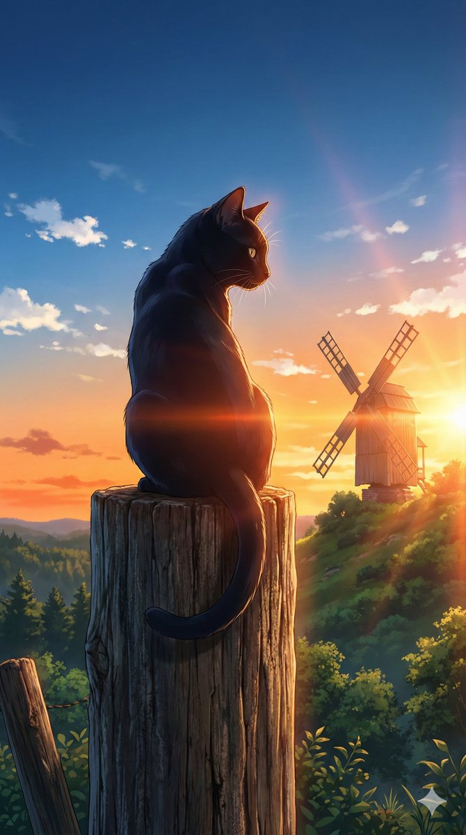 Black Cat On Wooden Post Scene — Nano Banana Pro image prompt example