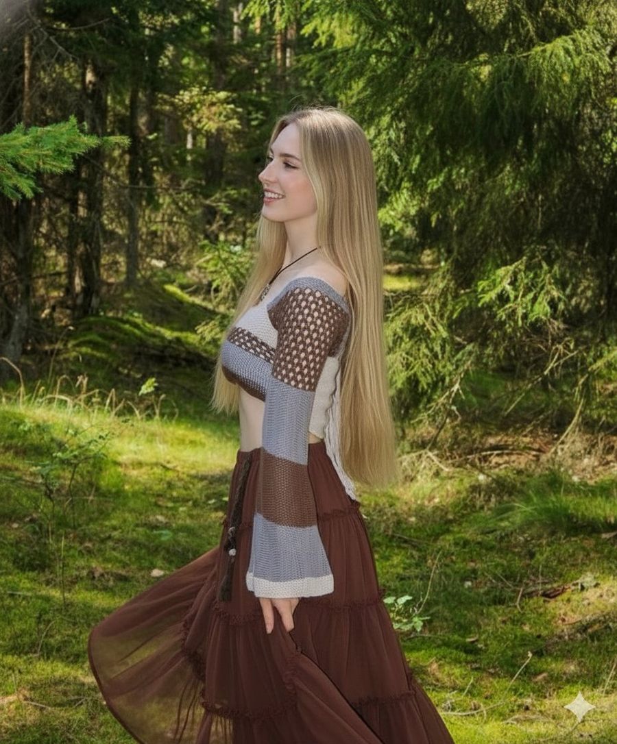 Boho Editorial Portrait In Pine Forest — Nano Banana Pro image prompt example