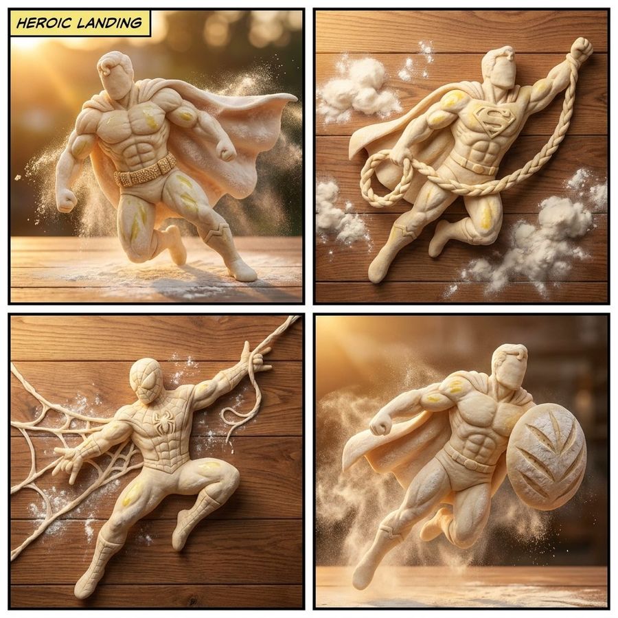 Bread Dough Superheroes — generated with Nano Banana Pro