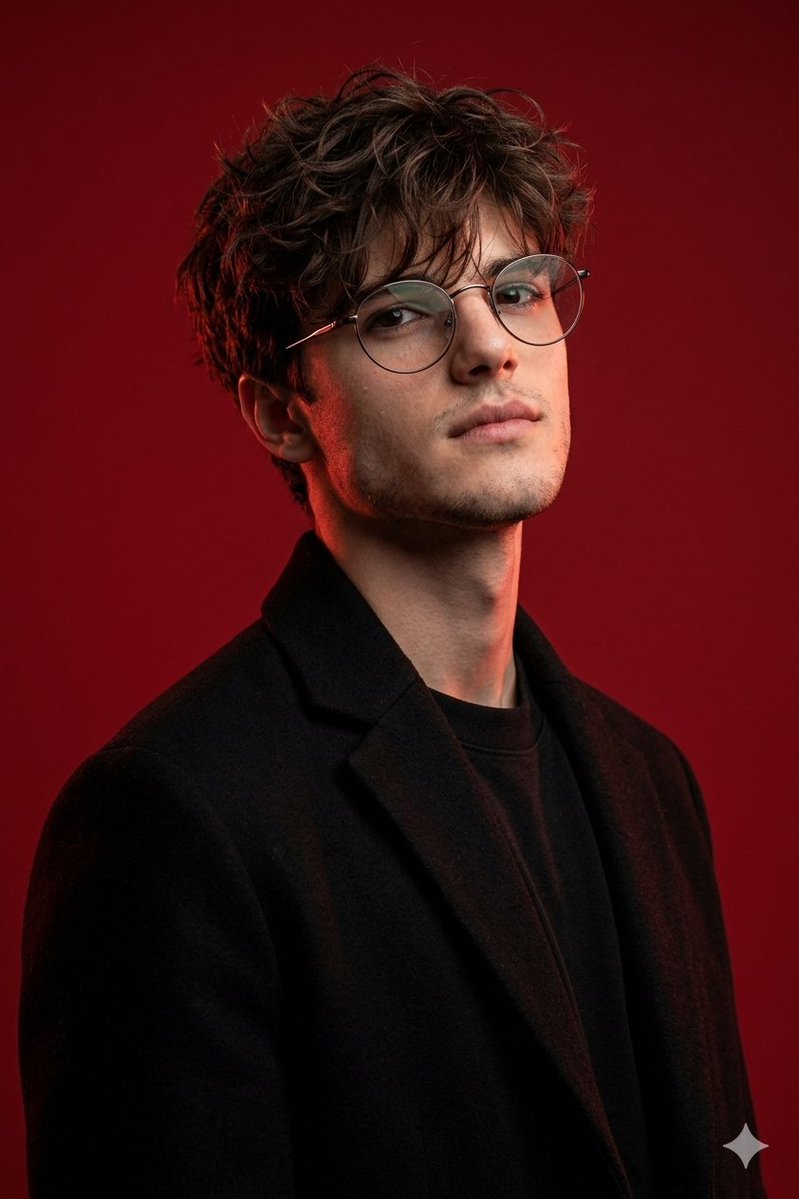 Brutal Studio Red Backdrop Portrait — Nano Banana Pro image prompt example