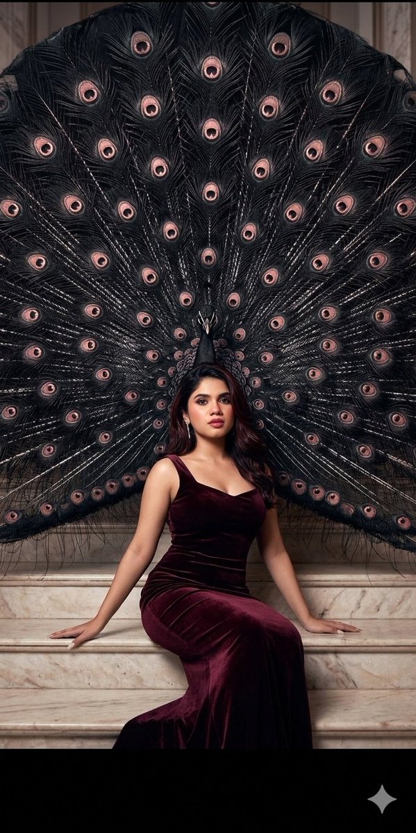 Burgundy Velvet Dress Peacock — Nano Banana Pro image prompt example