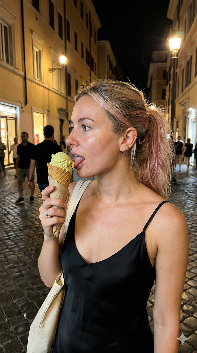 Candid Ice Cream Snapshot In European City At Night — Nano Banana Pro image prompt example