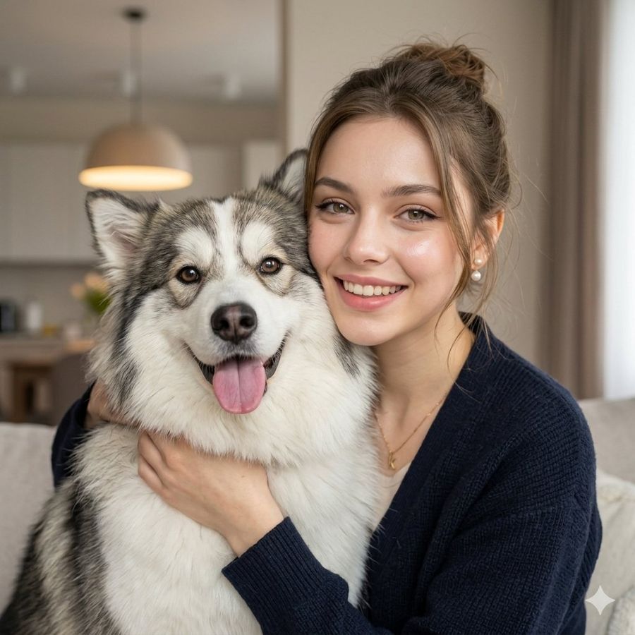 Candid Indoor Portrait With Pet — Nano Banana Pro image prompt example