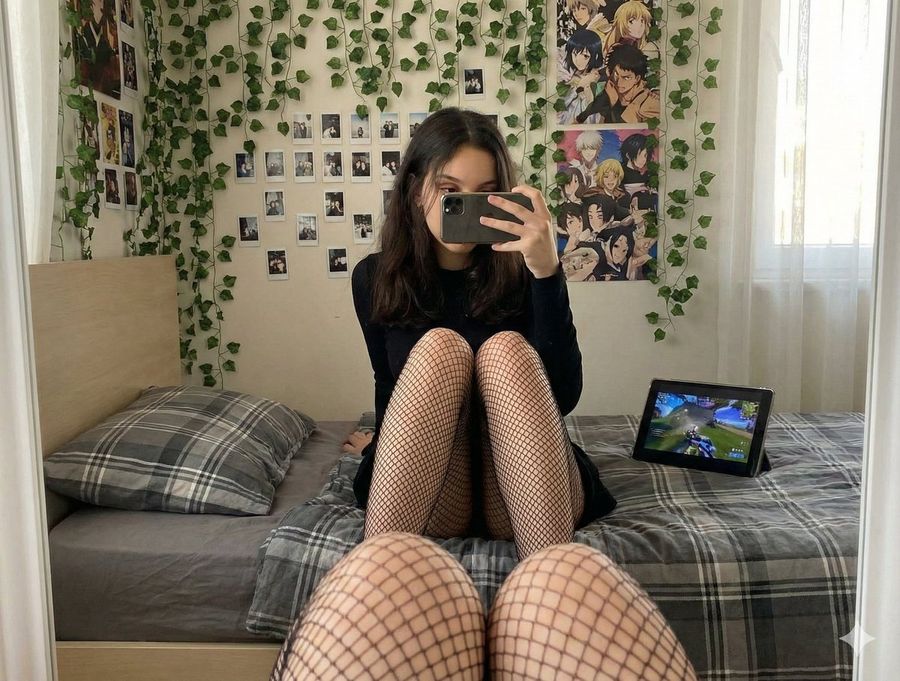 Candid Mirror Selfie With Fishnet Stockings Focus Prompt — Nano Banana Pro image prompt example