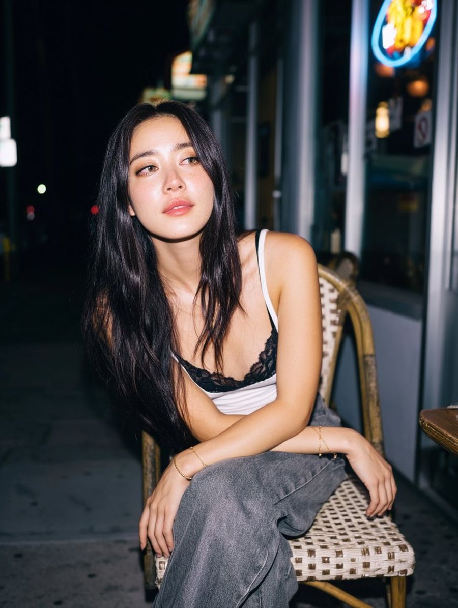 Candid Nighttime Street Portrait With Flash Photography Aesthetic — Nano Banana Pro image prompt example