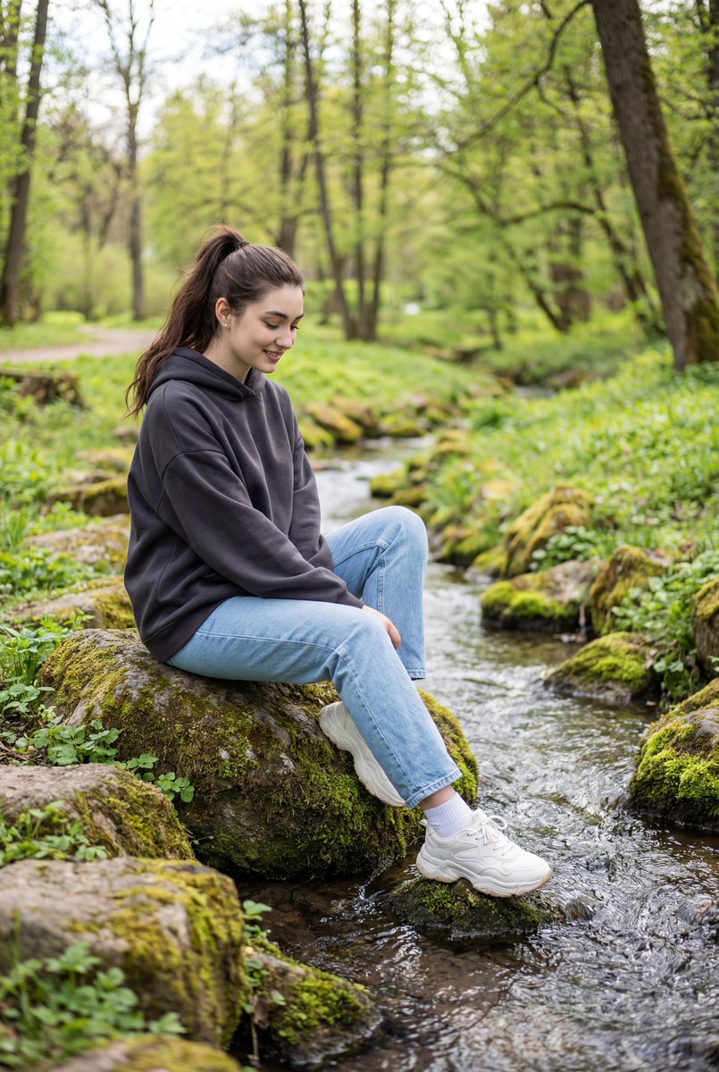 Candid Outdoor Portrait By A Creek — Nano Banana Pro image prompt example