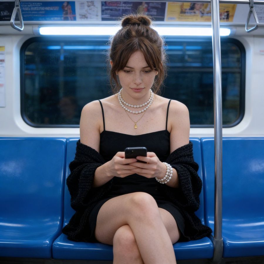Candid Photograph Of Woman On Subway — Nano Banana Pro image prompt example