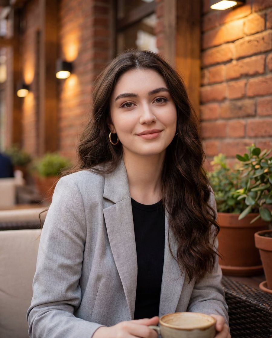 Casual Lifestyle Portrait In An Urban Outdoor Caf — Nano Banana Pro image prompt example