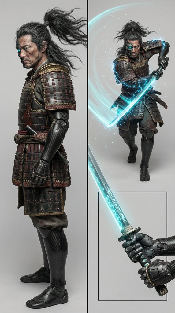 Character Design Prompt For Futuristic Samurai Warrior — Nano Banana Pro image prompt example