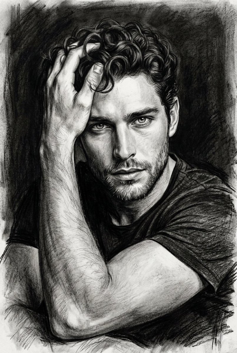 Charcoal Pensive Man Portrait — Nano Banana Pro image prompt example