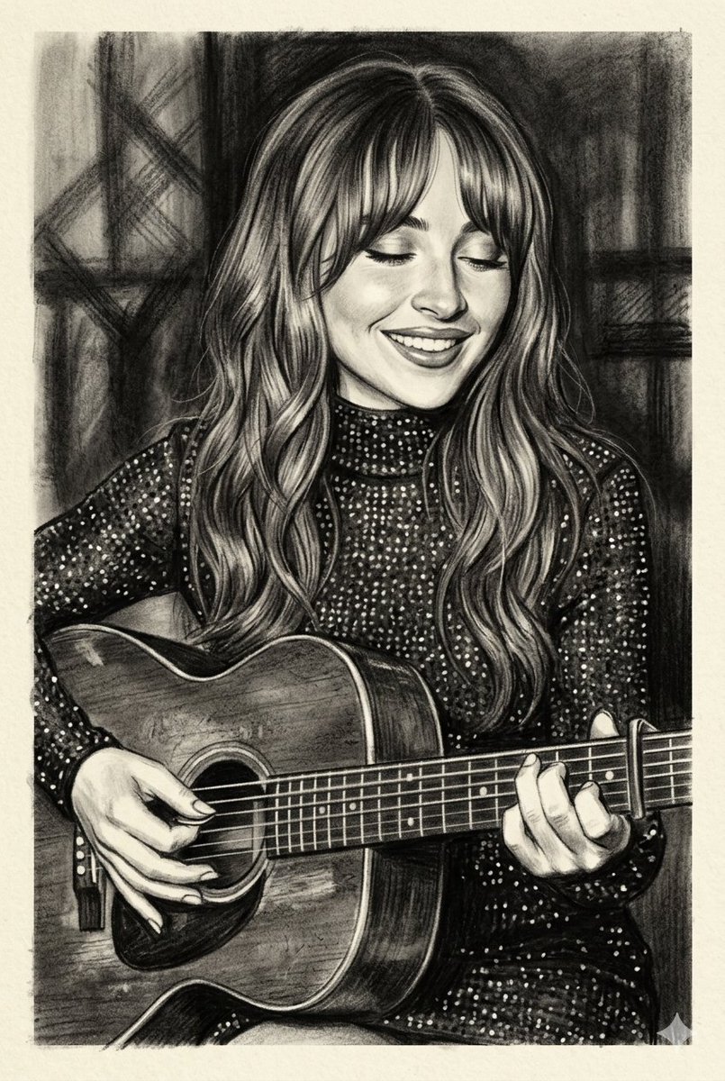 Charcoal Woman Guitar Portrait — Nano Banana Pro image prompt example