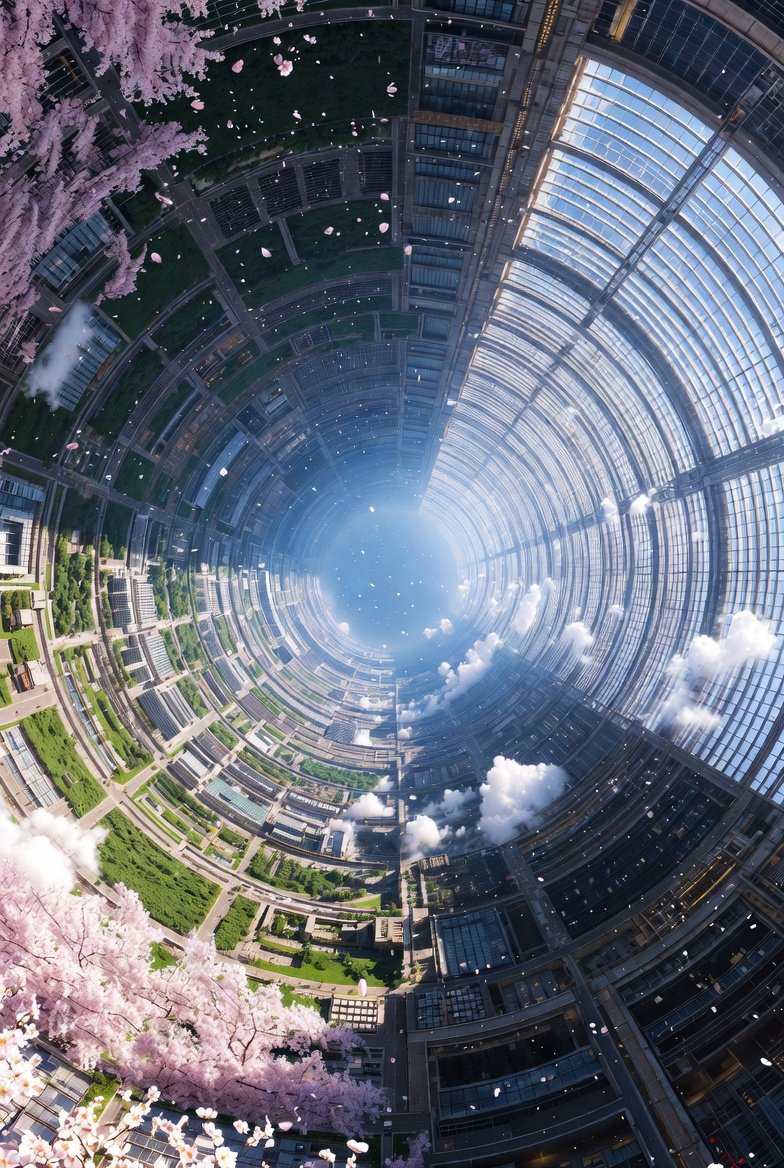 Cherry Blossom Space Colony Illustration Prompt — Nano Banana Pro image prompt example