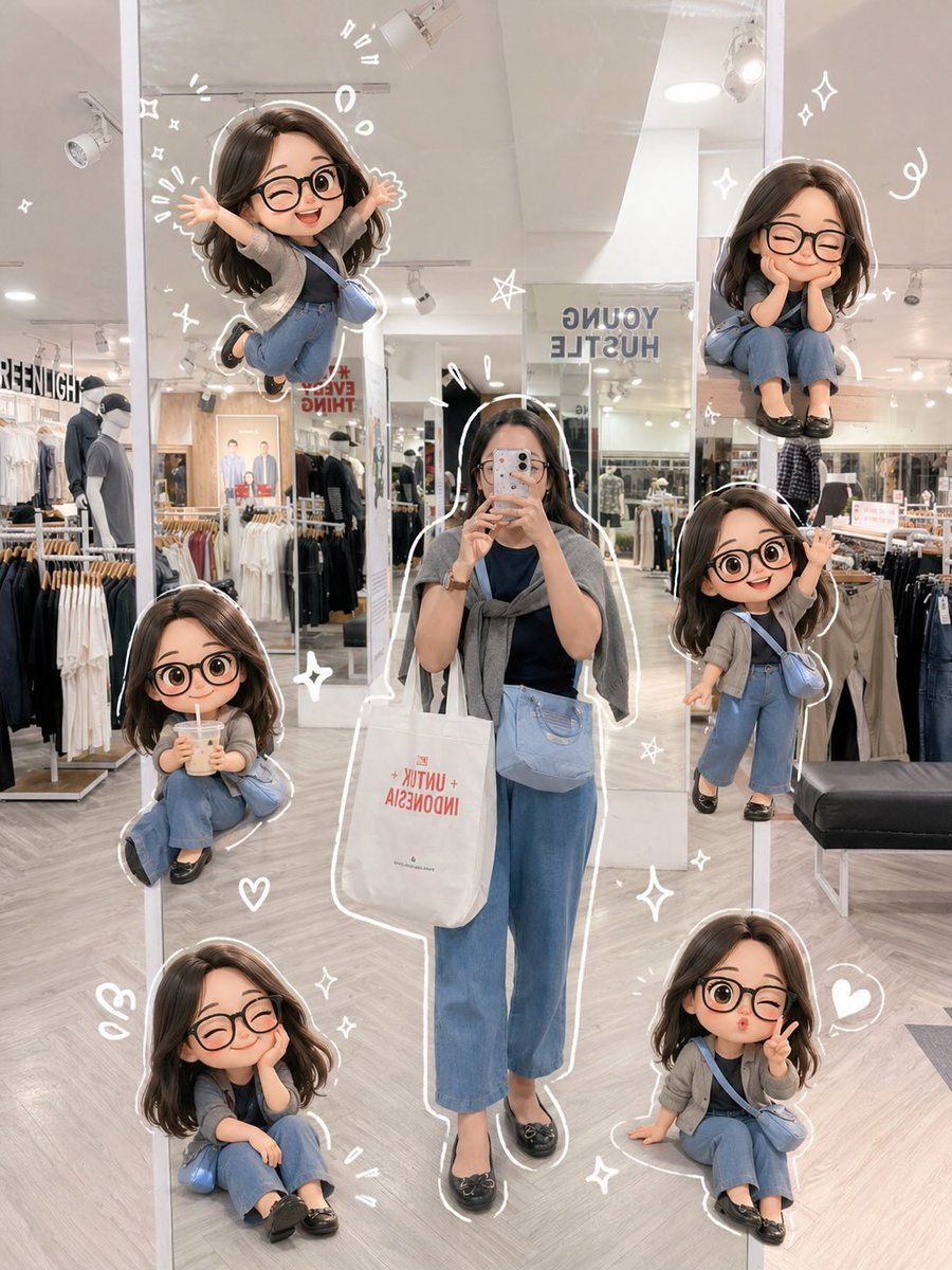 Chibi Mirror Selfie Kawaii Doodles — Nano Banana Pro image prompt example