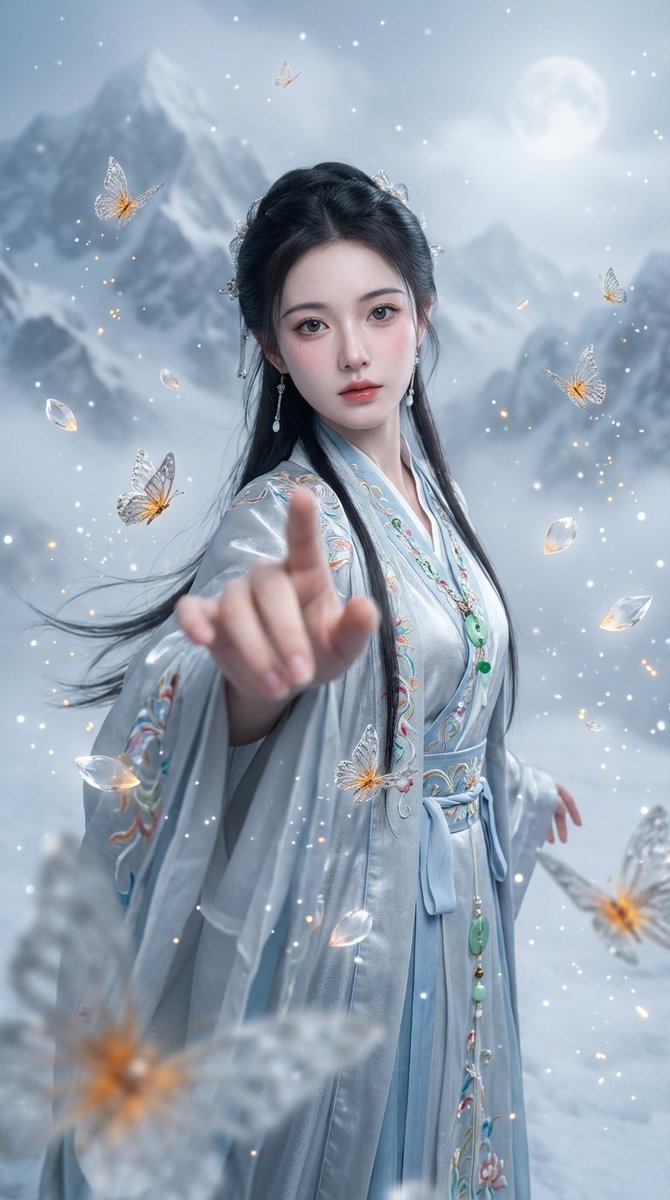 Chinese Xianxia Fantasy Portrait With Cold Tones And Magic Effects — Nano Banana Pro image prompt example