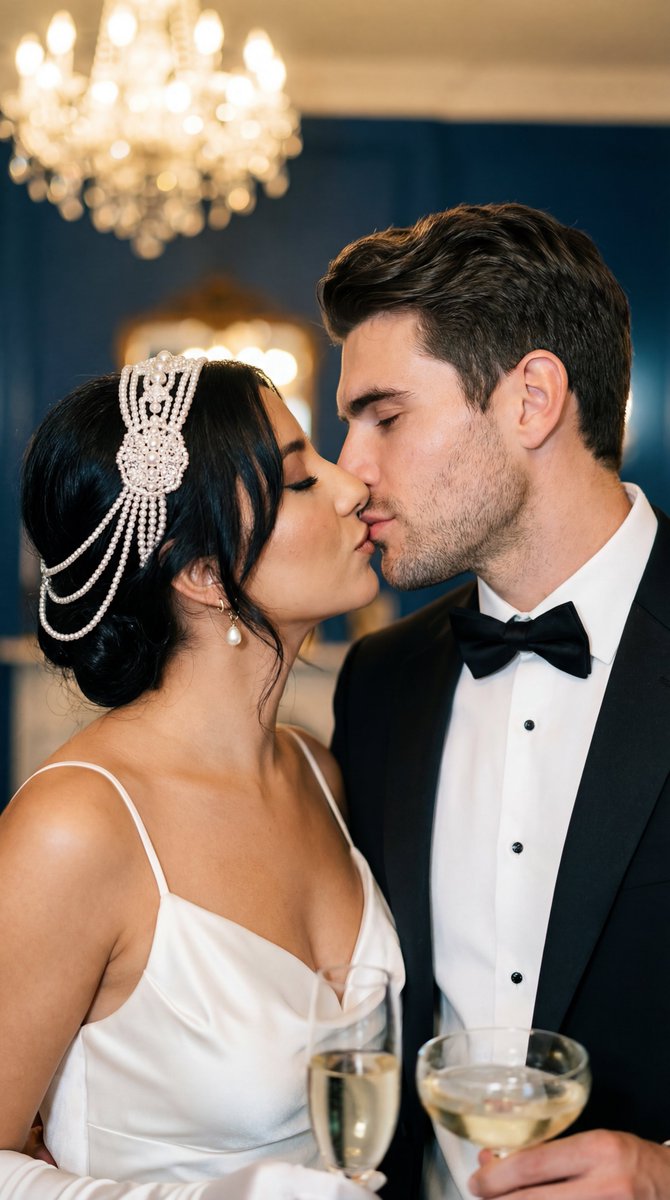 Cinematic 1920s Gatsby Couple Kiss — Nano Banana Pro image prompt example