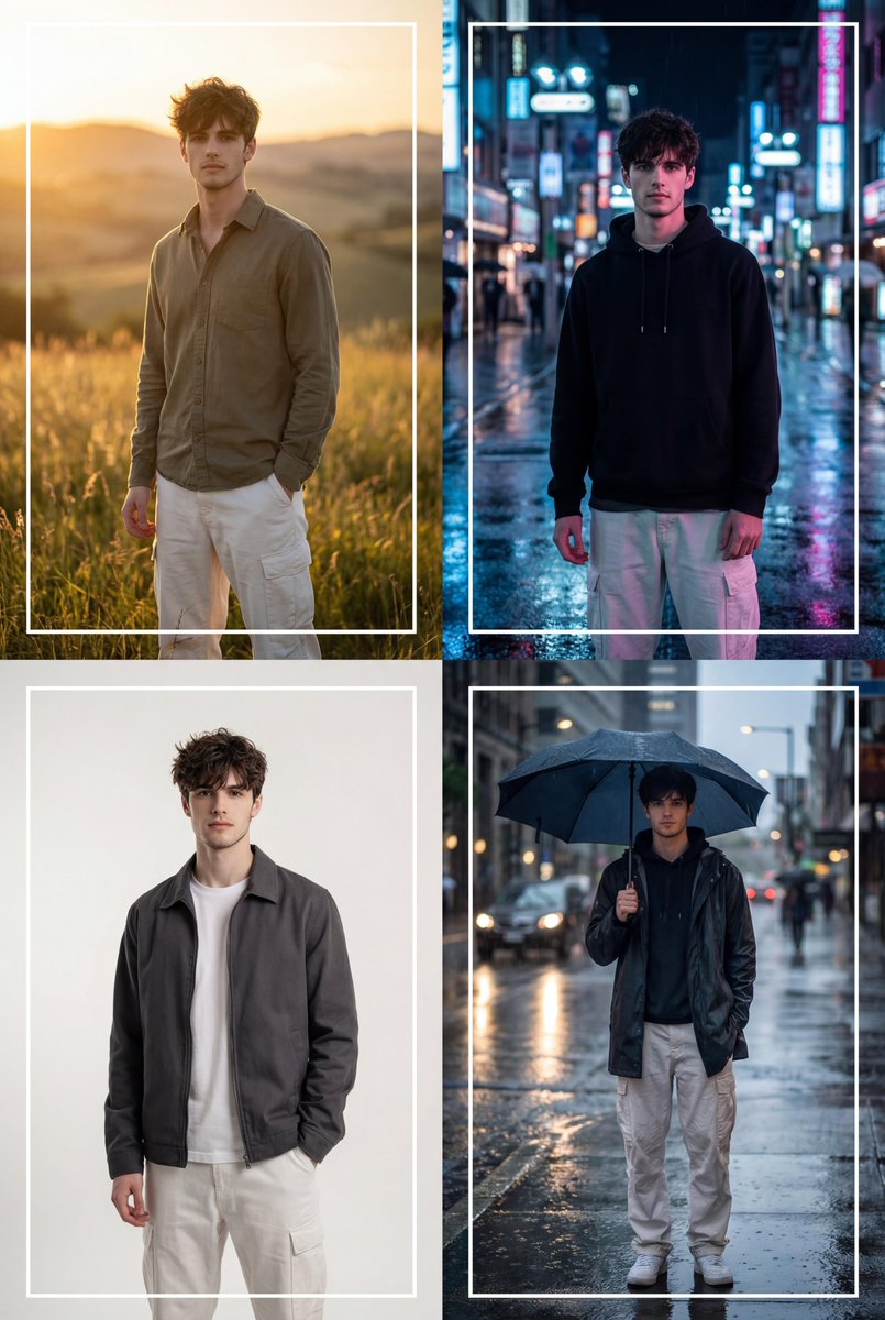 Cinematic 2x2 Grid Portrait With Consistent Identity — Nano Banana Pro image prompt example