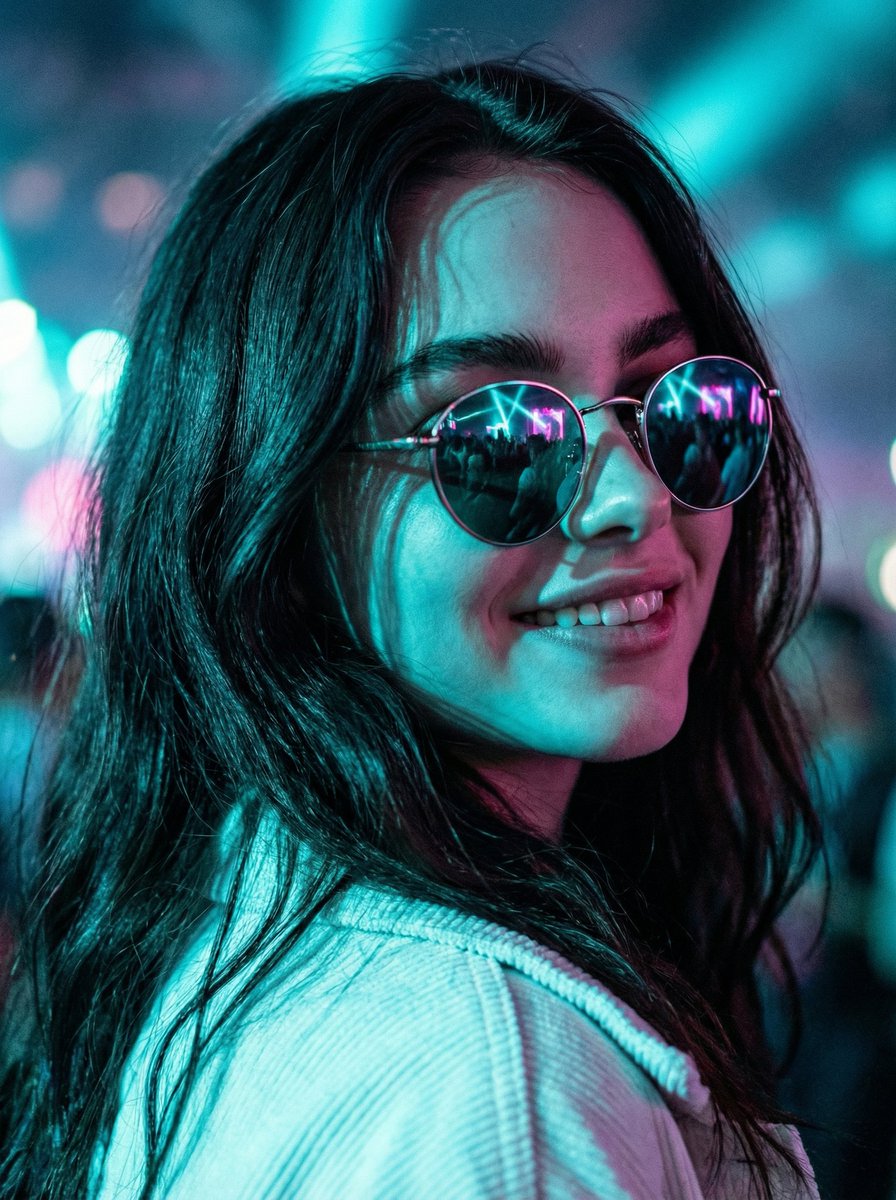 Cinematic Close Up At An Electronic Music Festival — Nano Banana Pro image prompt example
