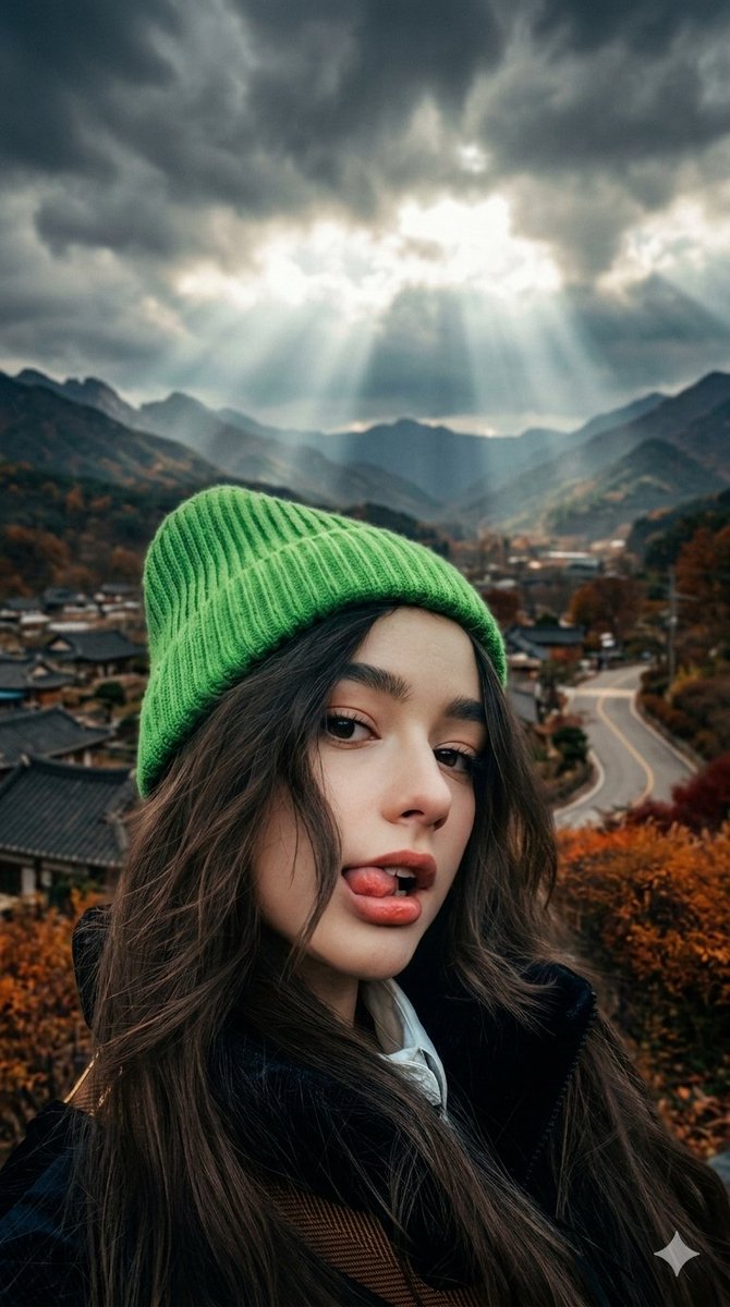 Cinematic Close Up Of Woman With Neon Beanie — Nano Banana Pro image prompt example