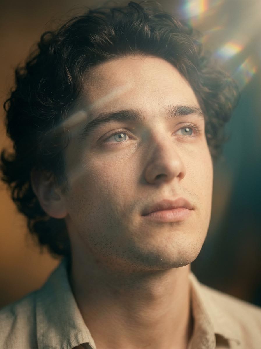 Cinematic Close Up Portrait With Lens Flares — Nano Banana Pro image prompt example