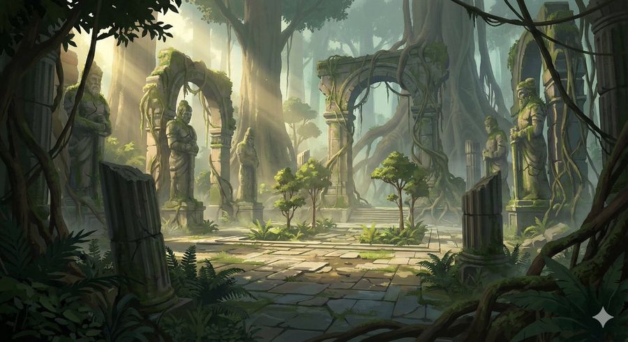Cinematic Concept Art For Ancient Abandoned Jungle City — Nano Banana Pro image prompt example