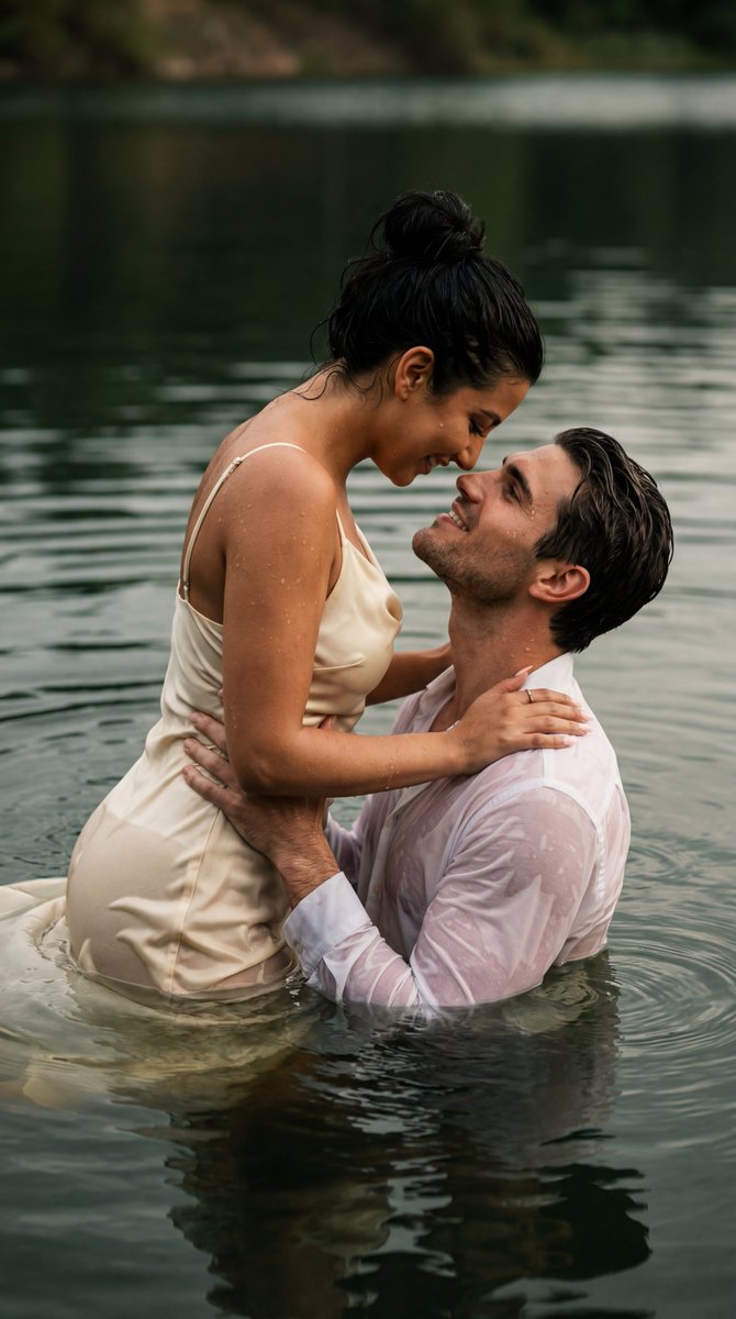 Cinematic Couple Embrace In Lake Water — Nano Banana Pro image prompt example