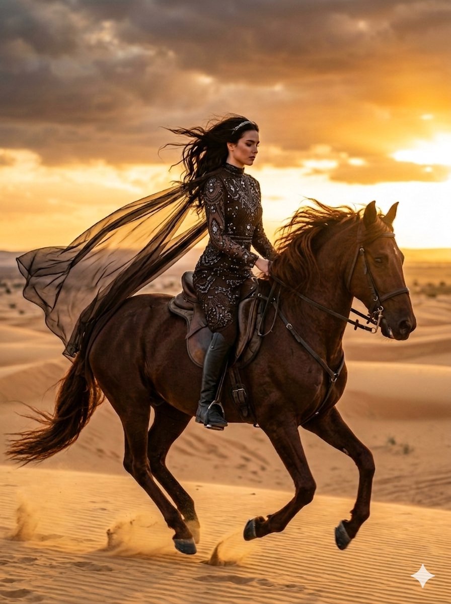 Cinematic Desert Horse Rider — Nano Banana Pro image prompt example