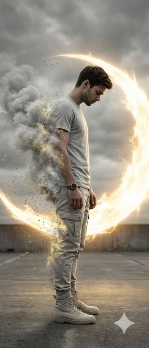 Cinematic Disintegration Portrait With Energy Aura — Nano Banana Pro image prompt example