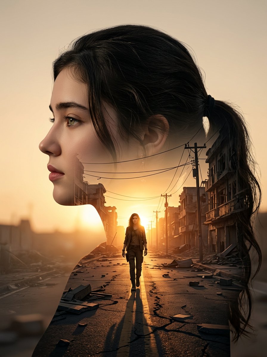 Cinematic Double Exposure Portrait by @HaniaAi12 — Nano Banana Pro image prompt example