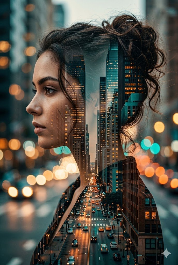 Cinematic Double Exposure Portrait — Nano Banana Pro image prompt example
