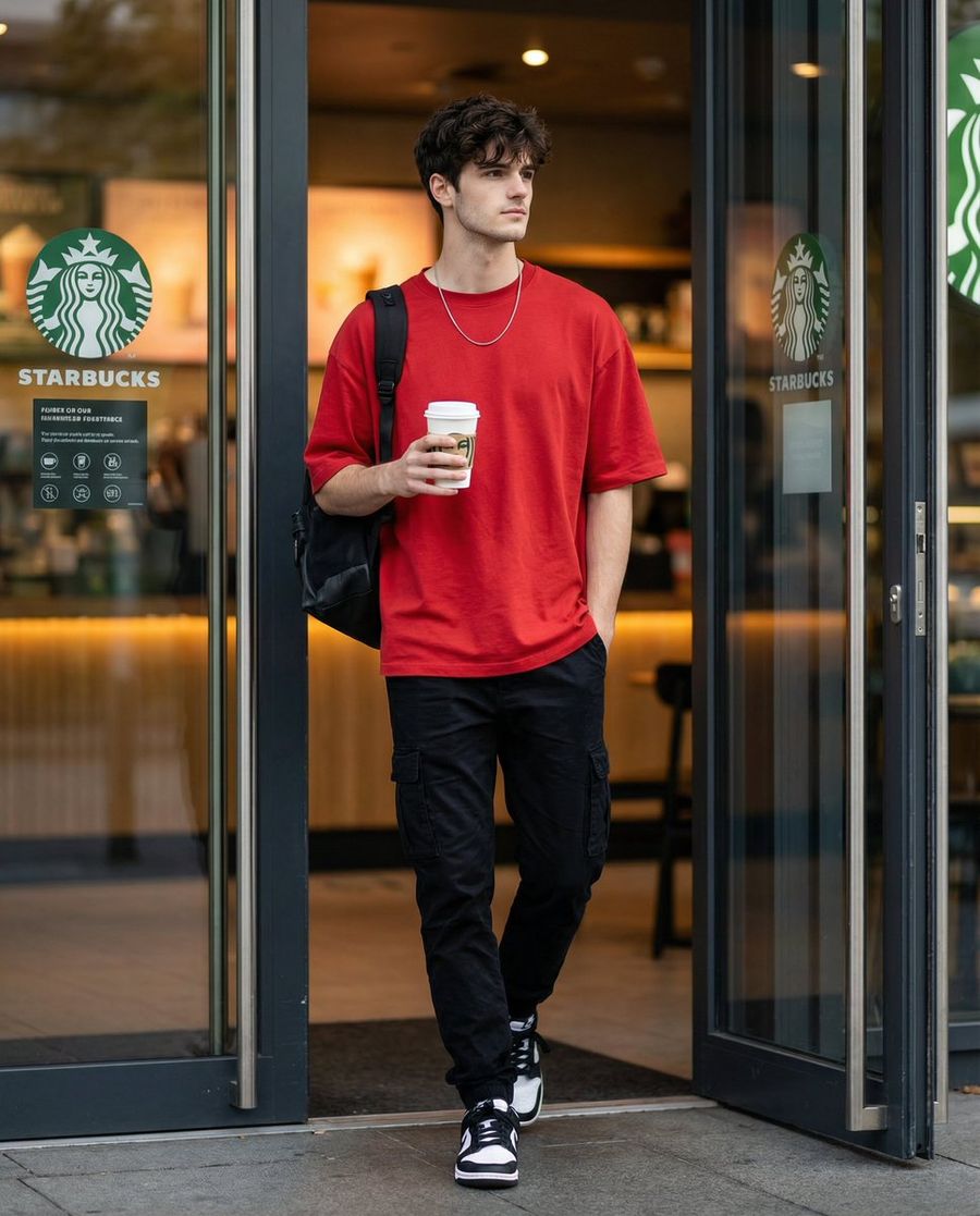Cinematic Editorial Of A Young Man Leaving A Caf — Nano Banana Pro image prompt example
