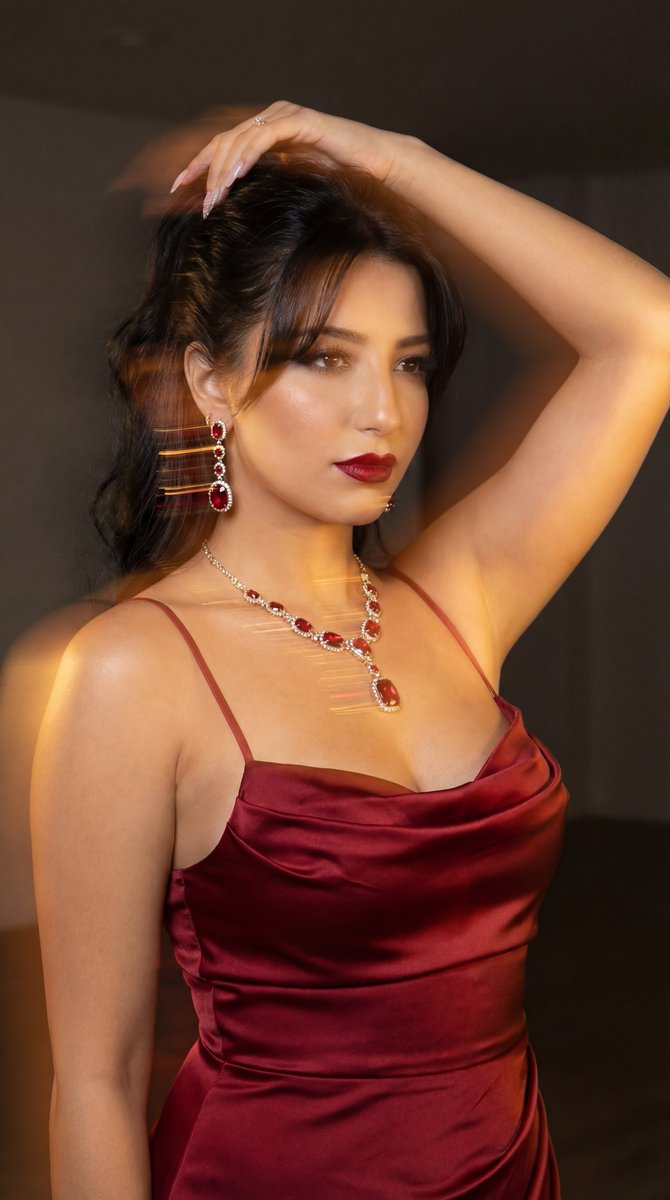 Cinematic Fashion Portrait In Deep Red Satin — Nano Banana Pro image prompt example