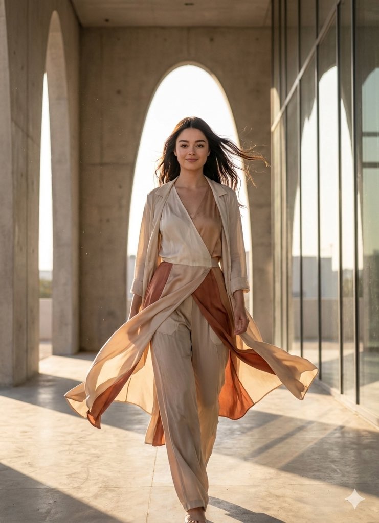 Cinematic Fashion Portrait With Flowing Fabric — Nano Banana Pro image prompt example