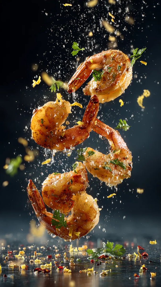 Cinematic Food Photography Prompts For Floating Steak And Shrimp — Nano Banana Pro image prompt example