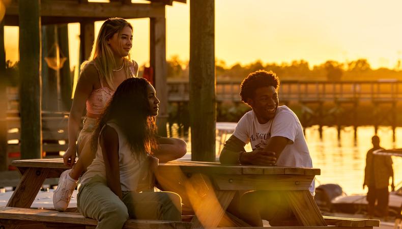 Cinematic Golden Hour Sunset Hangout On A Pier — Nano Banana Pro image prompt example