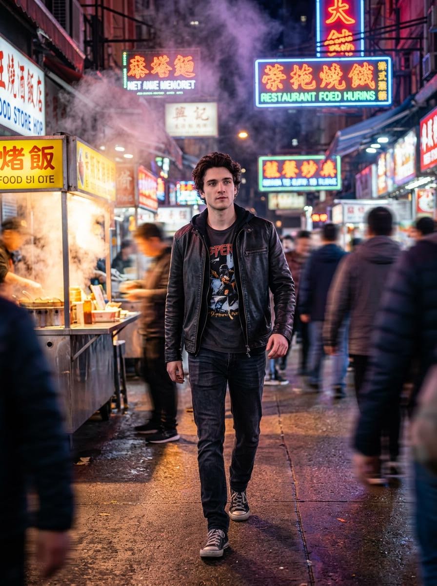 Cinematic Hollywood Style Street Market Walk — Nano Banana Pro image prompt example