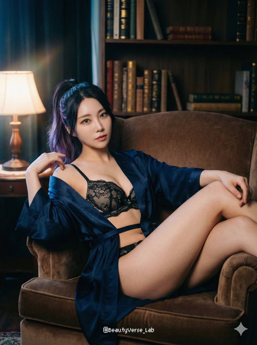 Cinematic Lingerie Portrait In Vintage Study — Nano Banana Pro image prompt example