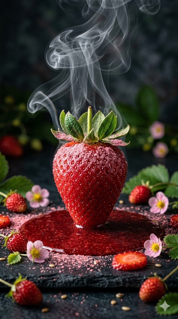 Cinematic Macro Photograph Of A Strawberry In Syrup — generated with Nano Banana Pro